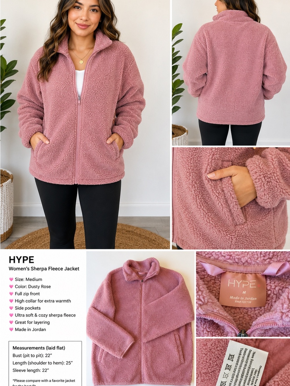 HYPE Women's Sherpa Fleece Jacket - Size Medium